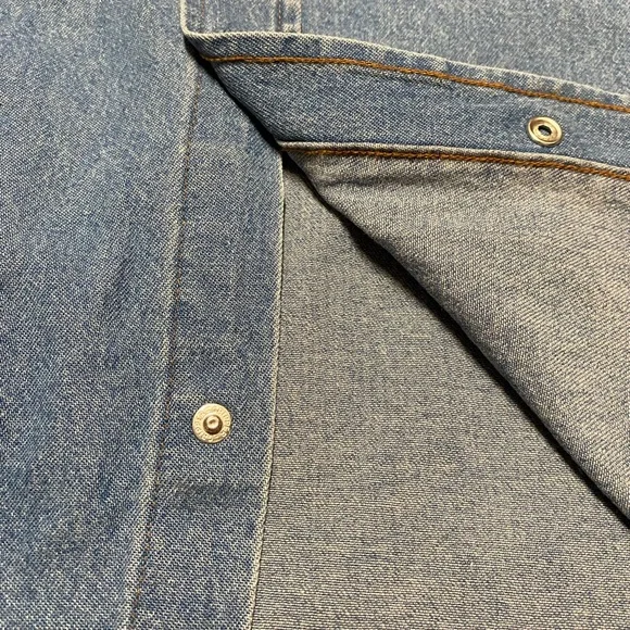 Wrangler Pearl Snap Button Down Long Sleeve Shirt Men’s L Blue Jean Casual Denim - Picture 5 of 10